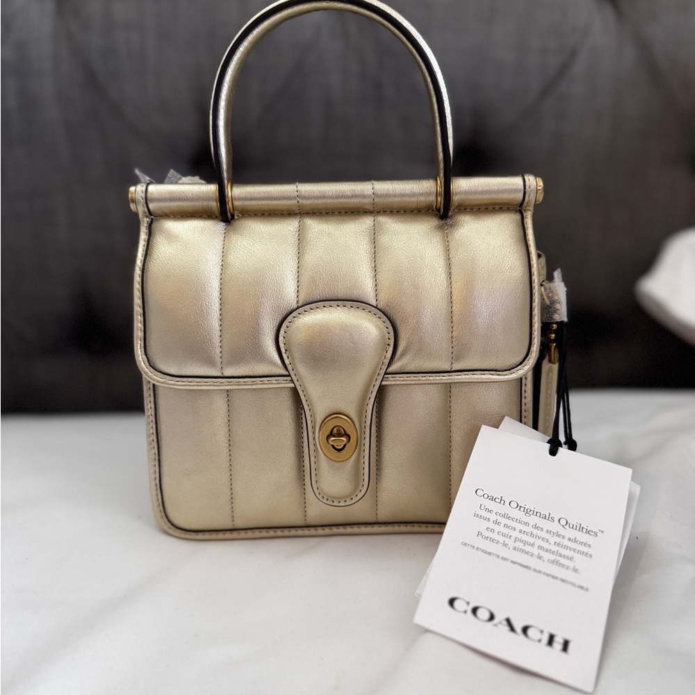 NWT. Coach Willis Metallic Gold Satchel